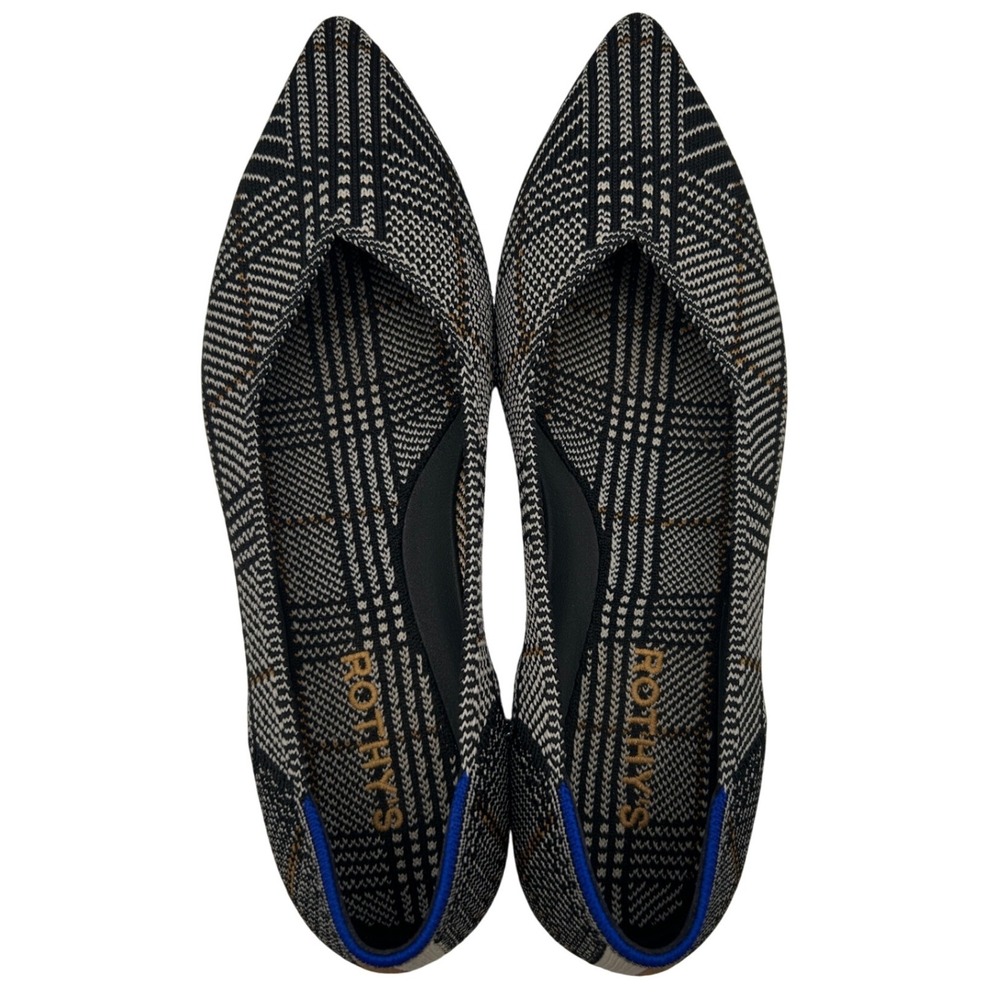 Rothys The‎ Point Glen Plaid Black White Brown Pointed Toe Flats Shoes Retired - Picture 3 of 8